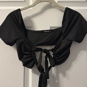 Black mini crop top tie together at front